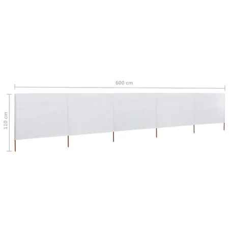  Paravan anti-vânt cu 5 panouri, alb nisipiu, 600x80 cm, textil