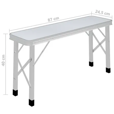  Masă de camping pliabilă cu 2 bănci, alb, aluminiu