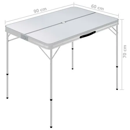  Masă de camping pliabilă cu 2 bănci, alb, aluminiu