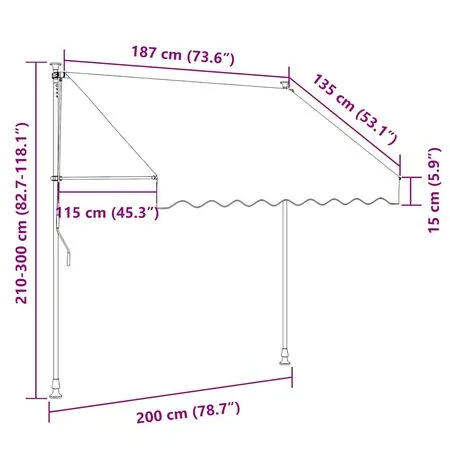  Copertină retractabilă manual, portocaliu și maro, 200 cm