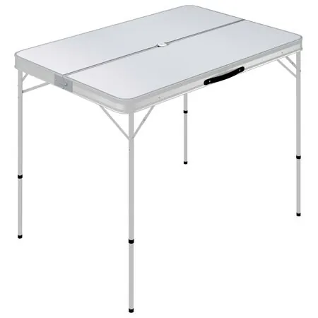  Masă de camping pliabilă cu 2 bănci, alb, aluminiu