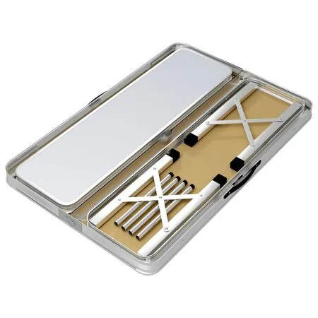  Masă de camping pliabilă cu 2 bănci, alb, aluminiu