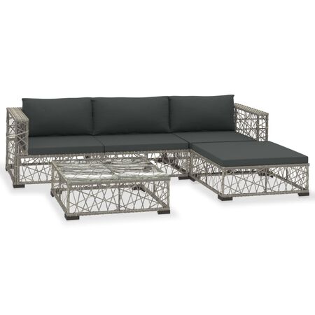  Set mobilier de grădină cu perne, 5 piese, gri, poliratan