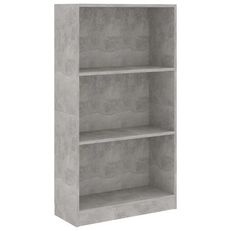  Bibliotecă cu 3 rafturi, gri beton, 60x24x109 cm, lemn compozit