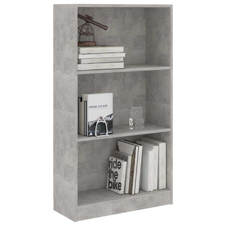  Bibliotecă cu 3 rafturi, gri beton, 60x24x109 cm, lemn compozit