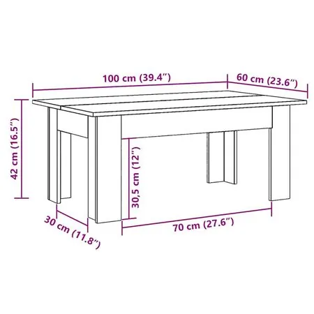  Măsuță de cafea, gri beton, 100x60x42 cm, lemn prelucrat