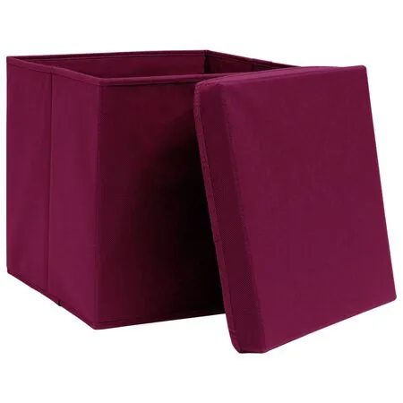  Cutii depozitare cu capac 10 buc. roșu închis 32x32x32cm textil