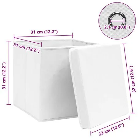  Cutii depozitare cu capace 10 buc. alb, 32x32x32 cm, textil