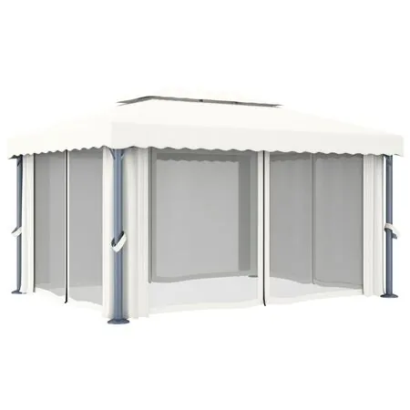  Pavilion cu perdea, alb crem, 4 x 3 m, aluminiu
