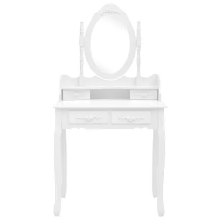  Set masă de toaletă cu taburet alb 75x69x140 cm lemn paulownia