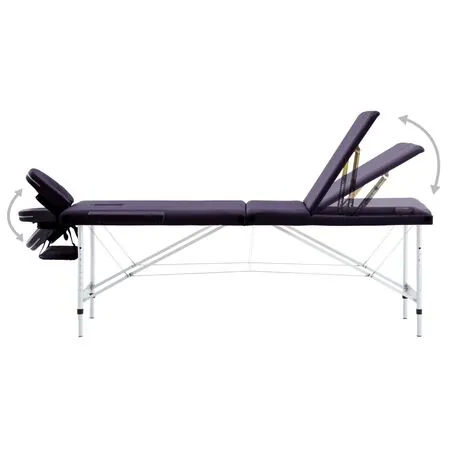  Masă de masaj pliabilă, 3 zone, violet, aluminiu