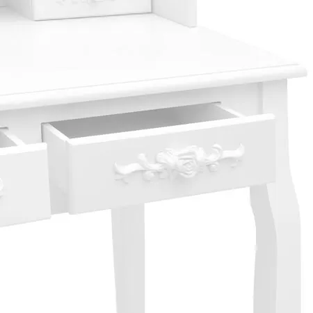  Set masă de toaletă cu taburet alb 75x69x140 cm lemn paulownia