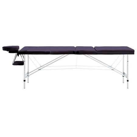  Masă de masaj pliabilă, 3 zone, violet, aluminiu