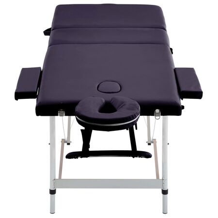  Masă de masaj pliabilă, 3 zone, violet, aluminiu