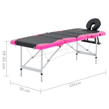  Masă pliabilă de masaj, 4 zone, negru și roz, aluminiu
