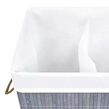  Coș de rufe din bambus cu 2 secțiuni, gri, 72 L
