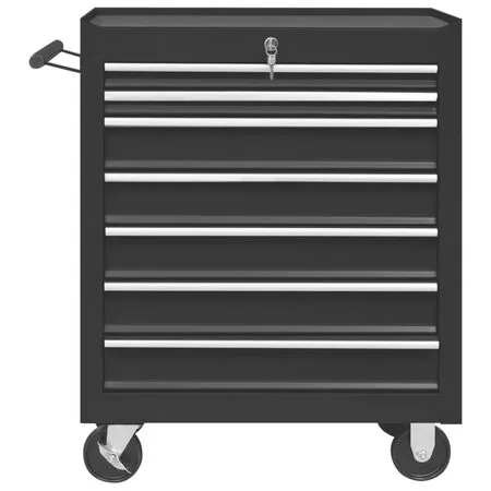  Cărucior de scule pentru atelier cu 7 sertare, negru  