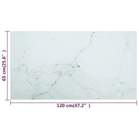 Blat masă alb 120x65cm 8mm sticlă securizată, design de marmură