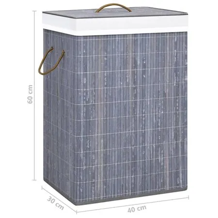  Coș de rufe din bambus cu 2 secțiuni, gri, 72 L