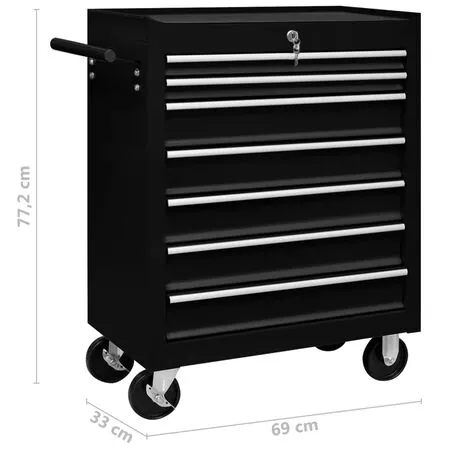  Cărucior de scule pentru atelier cu 7 sertare, negru  