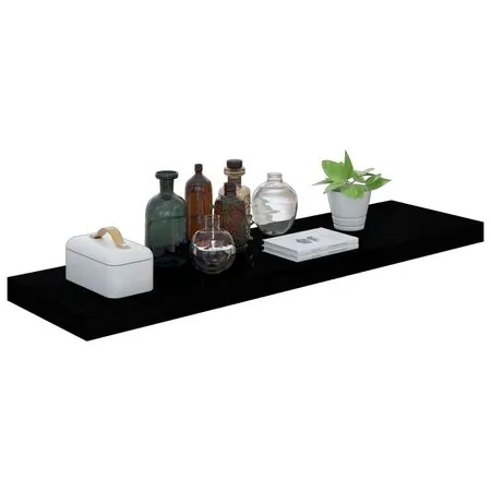  Raft perete suspendat, negru extralucios, 90x23,5x3,8 cm, MDF