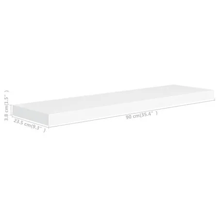  Rafturi de perete suspendate, 4 buc., alb, 90x23,5x3,8 cm, MDF
