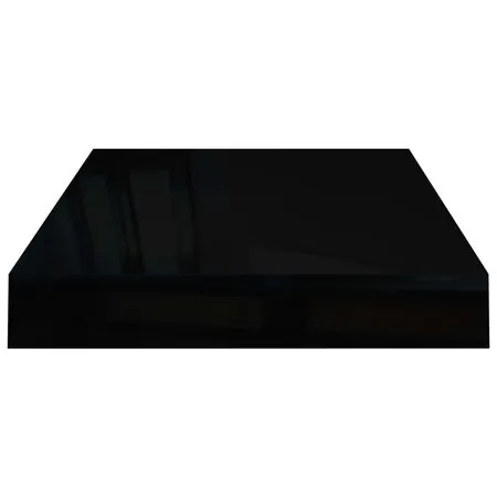  Raft de perete suspendat, negru extralucios, 40x23x3,8 cm, MDF