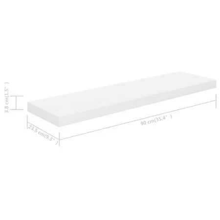  Rafturi de perete, 4 buc., alb extralucios, 90x23,5x3,8 cm, MDF