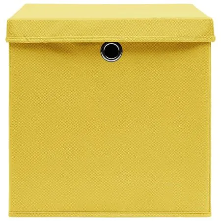  Cutii depozitare cu capace, 10 buc., galben, 28x28x28 cm