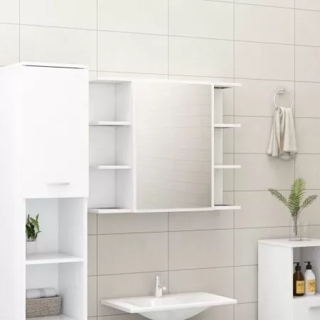  Dulap de baie cu oglindă, alb, 80x20,5x64 cm, lemn prelucrat