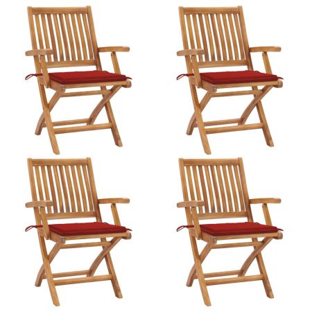 Set 4 bucati scaune de gradina pliabile cu perne, rosu
