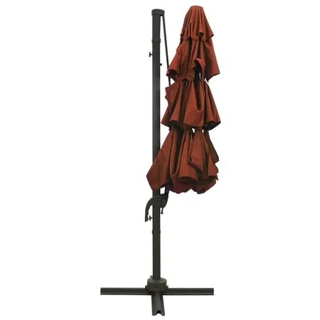  Umbrelă de soare cu 4 niveluri, stâlp aluminiu, cărămiziu 3x3 m