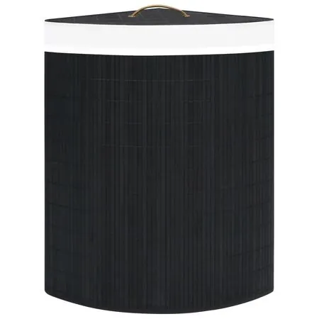  Coș de rufe din bambus de colț, negru, 60 L