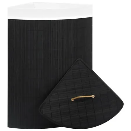 Coș de rufe din bambus de colț, negru, 60 L