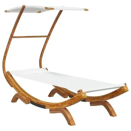 Pat de exterior cu baldachin, crem, 100x190x134 cm, lemn masiv