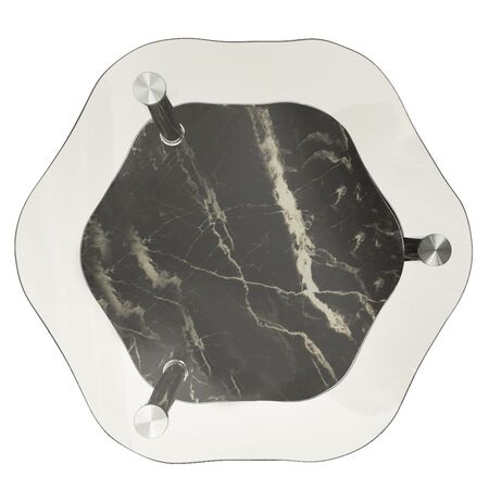  Masă laterală 2niv. transparent/negru marmură 38x38x50cm sticlă