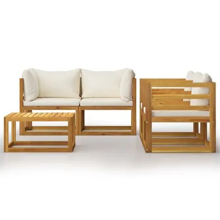  Set mobilier grădină cu perne, crem, 6 piese, lemn masiv acacia