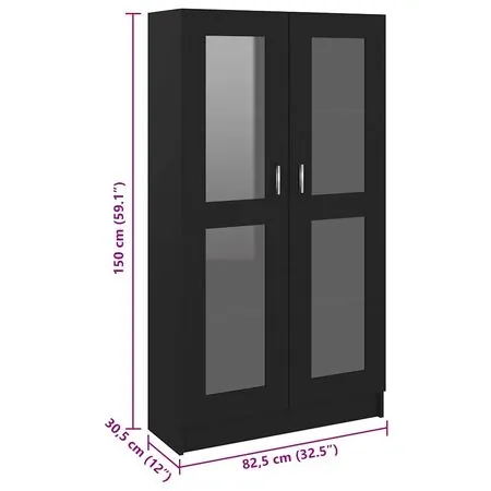  Dulap cu vitrină, negru, 82,5x30,5x150 cm, lemn prelucrat