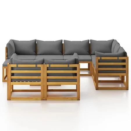  Set mobilier grădină cu perne, 10 piese, lemn masiv de acacia