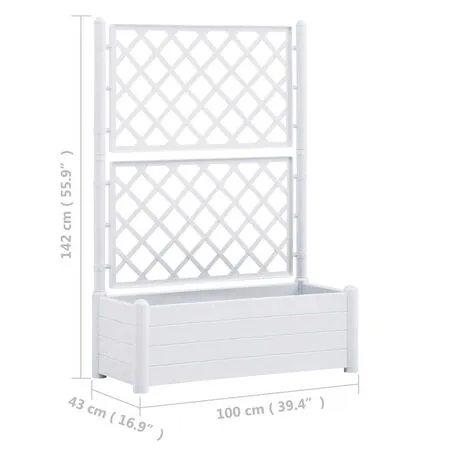  Jardinieră de grădină cu spalier, alb, 100 x 43 x 142, PP