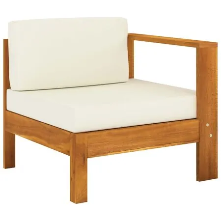  Set mobilier grădină perne alb/crem, 6 piese, lemn masiv acacia