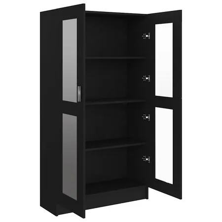  Dulap cu vitrină, negru, 82,5x30,5x150 cm, lemn prelucrat