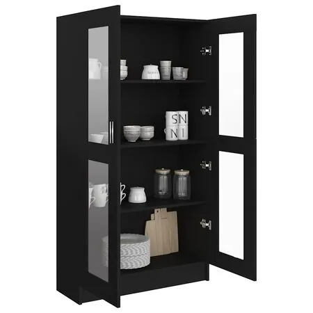  Dulap cu vitrină, negru, 82,5x30,5x150 cm, lemn prelucrat