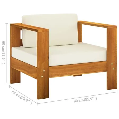  Set mobilier grădină perne alb/crem, 8 piese, lemn masiv acacia