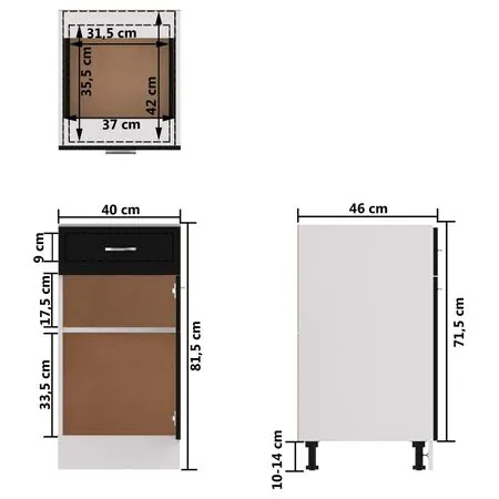  Dulap inferior cu sertar “Lyon”, negru, 40x46x81,5 cm