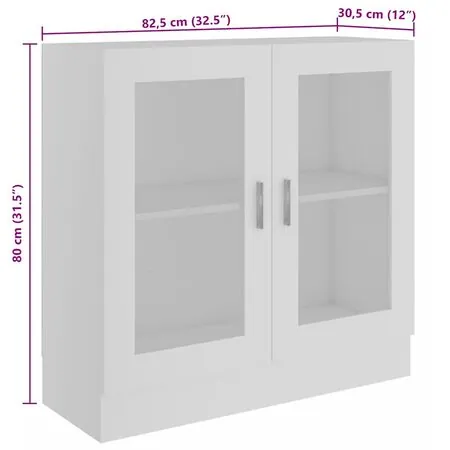 Dulap cu vitrină, alb, 82,5 x 30,5 x 80 cm, lemn prelucrat