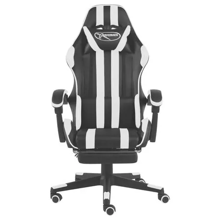  Scaun de racing cu suport picioare, negru/alb, piele ecologică