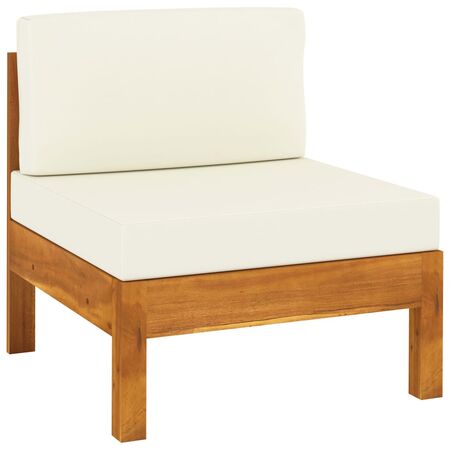  Set mobilier grădină perne alb/crem, 8 piese, lemn masiv acacia