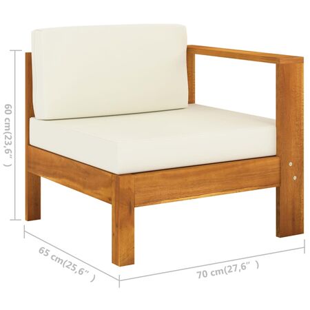  Set mobilier grădină perne alb/crem, 8 piese, lemn masiv acacia
