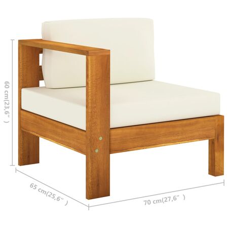  Set mobilier grădină perne alb/crem, 8 piese, lemn masiv acacia